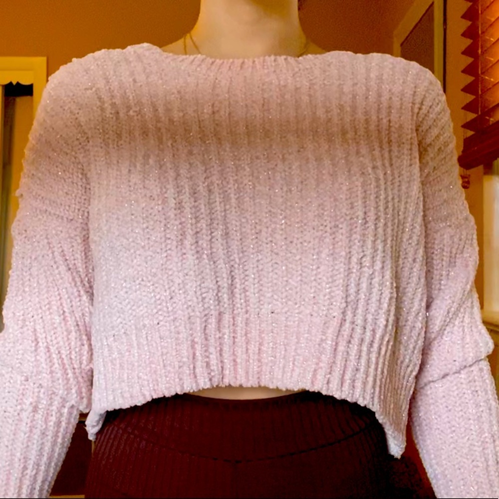 cropped pink glitter sweater